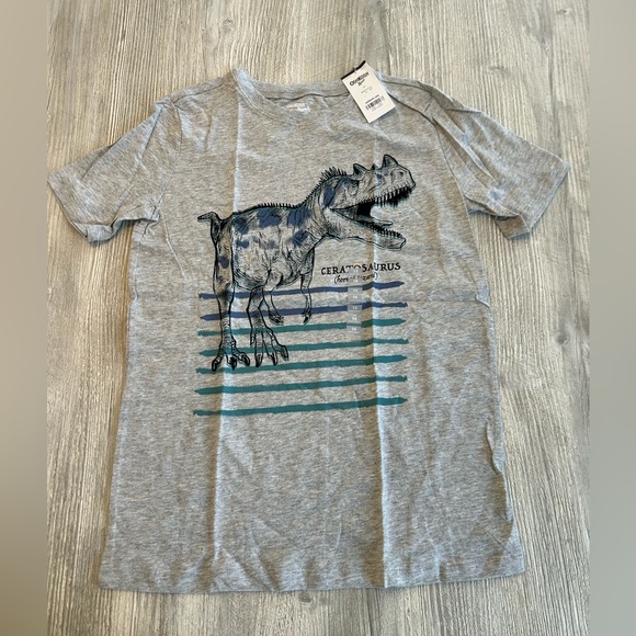 New Oshkosh Ceratosaurs Dinosaur Boys Graphic Tee Shirt Gray Short Sleeve Sz 14. - Picture 1 of 8